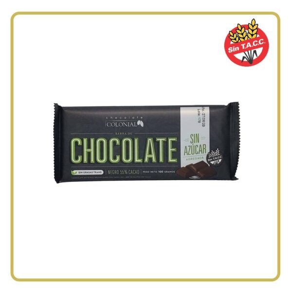Barra de Chocolate COLONIAL s/ azucar 55% Cacao 100 g