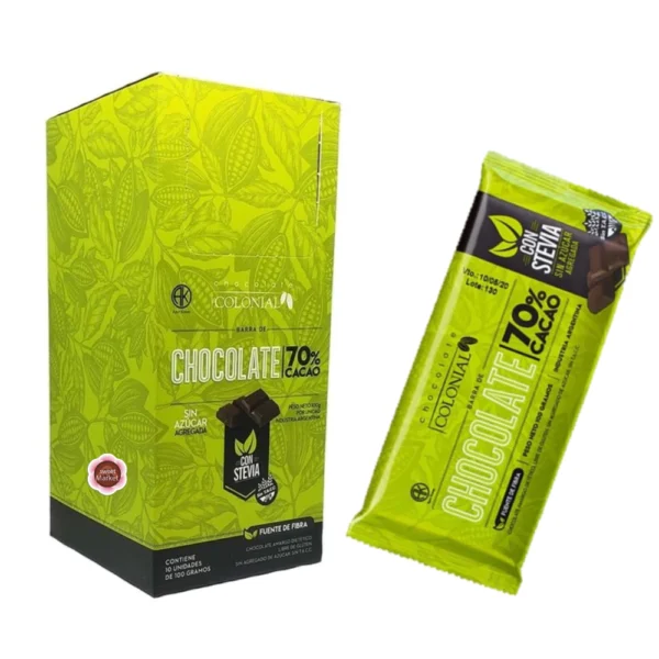 Barra de Chocolate COLONIAL 70% Cacao c/ Stevia 100 g